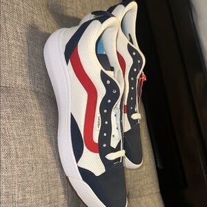 Vans unisex White, Red, and Navy Shoes 6.5 M 8 W